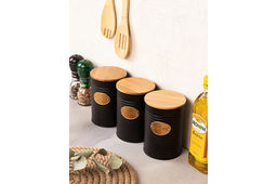 Набор банок д/сыпучих продуктов 3 пр. 900 мл 10*10*14,5 см "Tea, coffee, sugar" черный с бамбук.крыш