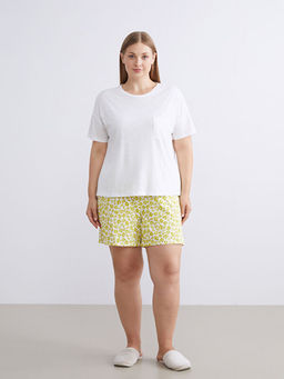 Bisiklet Yaka ?i?ekli Kad?n ?ortlu Pijama Tak?m?