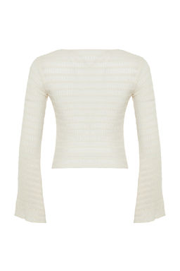 Ekru Premium Dokulu Fitted/Vucuda Oturan Baglama Detayl? Esnek Orme Bluz TWOSS24BZ00015