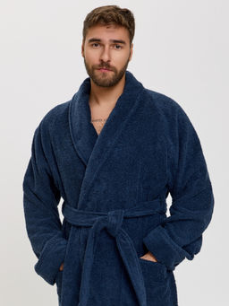 Махровый халат с рукавом покроя реглан унисекс однонитка темно-синий МЗ-26 (88)