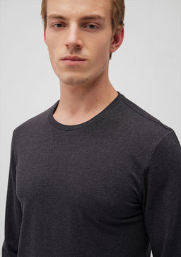 Uzun Kollu Gri Basic Tisort - Mavi фото 5