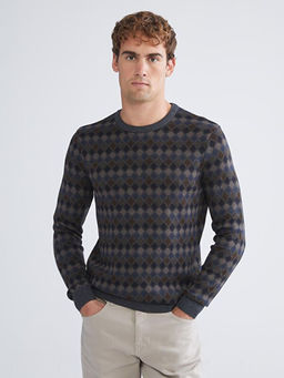 Bisiklet Yaka Uzun Kollu Desenli Erkek Triko Kazak