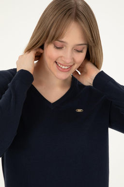 Женский базовый свитер темно-синего цвета с v-образным вырезом Неожиданная скидка в корзине - U.s. polo assn фото 2