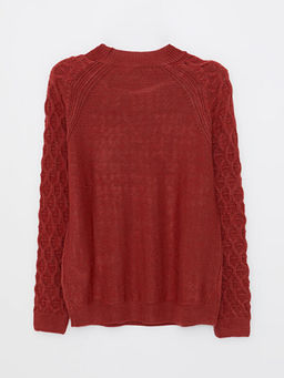 Bisiklet Yaka Kendinden Desenli Uzun Kollu Kad?n Triko Kazak