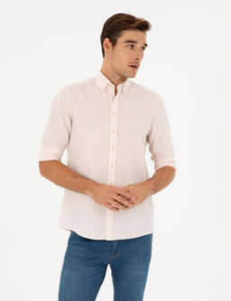Рубашка Pierre Cardin Regular Fit пудровая с примесью льна