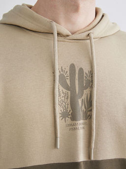 Uzun Kollu Renk Bloklu Erkek Hoodie