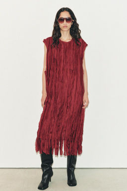 DRESS WITH BEADING AND RUFFLES