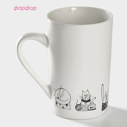 Кружка Доляна «День кота», 380 мл, фарфор, белая