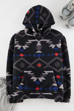 TRENDYOL MAN Siyah Un?sex Oversize/Genis Kesim Desenli Serpa Polar/Pelus Kapusonlu Sweatshirt TMNAW25SW00147 - Trendyolmilla фото 6