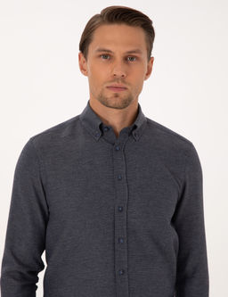 Lacivert Slim Fit Dokulu Uzun Kollu G_mlek