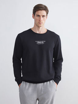Bisiklet Yaka Bask?l? Erkek Sweatshirt