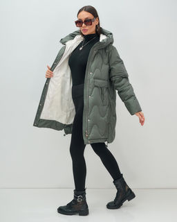 Куртка зимняя женская с капюшоном модная цвета хаки 7653Kh - Visdeer фото 18