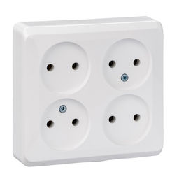 Розетка четверная SE «Этюд», 250 В, 16 А, IP20, накладная, без заземления, белая, PA16-205B