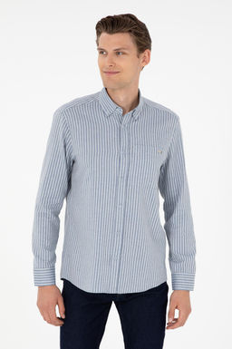 Мужская голубая рубашка с длинным рукавом