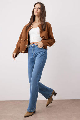 Gri Yuksek Bel Ispanyol Paca Flare Jeans TWOAW26JE00047 - Trendyolmilla фото 8