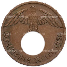 Монета 1 рейхспфенниг 1938 года A Германия