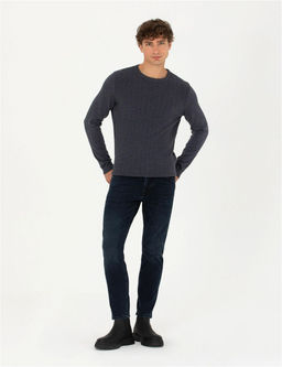 Koyu Mavi Slim Fit Bisiklet Yaka Triko Kazak - Pierre cardin фото 4