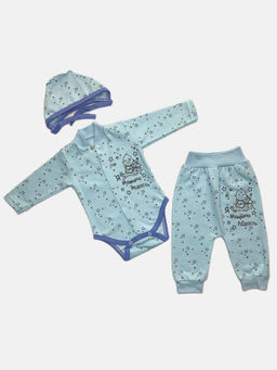 Костюм футер: чепчик, боди, штаны, арт.dA2-KS153-ITnk, голубой звезды