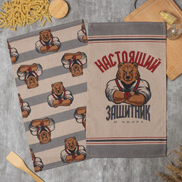 Набор полотенец кухонных Доляна. Настоящий защитник, 35?60 см - 2 шт., рогожка, хлопок 100%, 160 г/м?