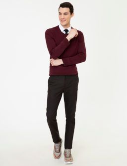 Bordo Slim Fit V Yaka Basic Triko Kazak - Pierre cardin фото 5