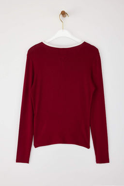 Wardrobe Essentials  Bordo Renk Bloklu Dugmeli Orme Bluz | TWOAW26BZ00004