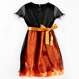 Карнавальный костюм «Милая ведьма»: платье, шляпа, гольфы, брошка, рост 116-122 см, оранжевый