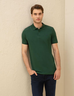 Koyu Ye_il Slim Fit %100 Pamuk Polo Yaka Basic Ti__rt