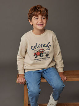 Bask?l? Erkek ?ocuk Kal?n Sweatshirt 2li