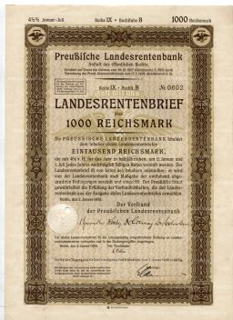Облигация 4,5% 1000 рейхсмарок 1935 года Германия
