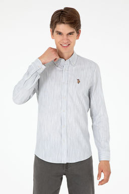 Мужская светло-серая рубашка с длинным рукавом