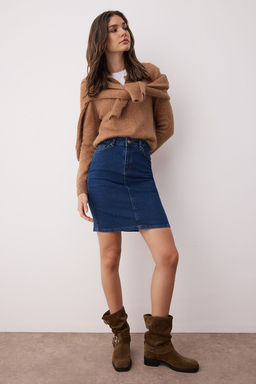 TRENDYOLMILLA Siyah Yuksek Bel Mini Denim Etek TWOSS20ET0241