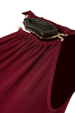 Limited Edition Bordo Duz Kay?k Yaka Kolsuz Orme Sandy Bluz TPRSS26BZ00062