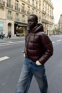 WATER-REPELLENT WINDPROOF QUILTED FAUX LEATHER ANORAK