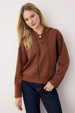 Lacivert Baglama Detayl? Oversize/Genis Kal?p Orme Sweatshirt TWOAW26SW00053 - Trendyolmilla фото 9