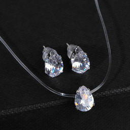 Гарнитур 2 предмета: кулон, серьги «На леске», капелька, белые в серебре, 30 см