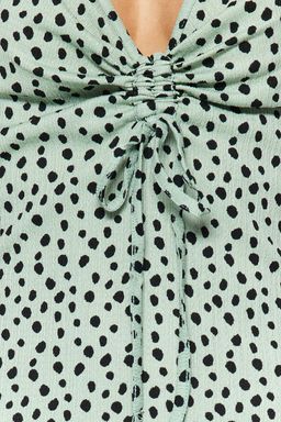 Mint Puantiye Bask?l? Burumcuk Belden Ac?lan/Skater Ask?l? Midi Orme Elbise TWOSS23EL01454