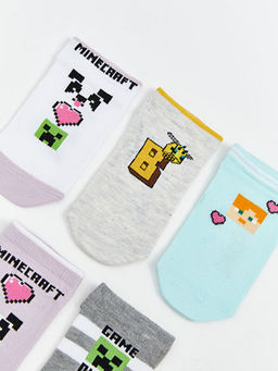 Minecraft Desenli K?z ?ocuk Patik ?orap 5li