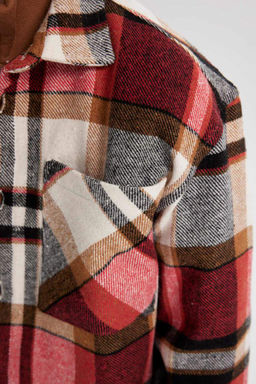 Фланелевая рубашка оверсайз для мальчика в клетку с длинными рукавами - Defacto фото 5