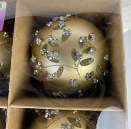 Новогоднее украшение шары со стразами 7см, 6шт в подарочной упаковке