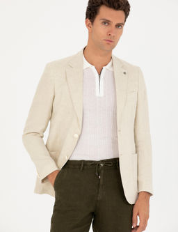 Bej Slim Fit %100 Keten Ceket