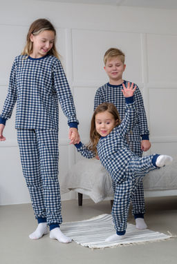 Пижама подростковая из кулирки пенье на манжетах Дрёма клетка синяя - Амадэль фото 16