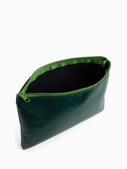 Косметичка на молнии, плоская, средний размер, однотонная, тёмно-зелёная