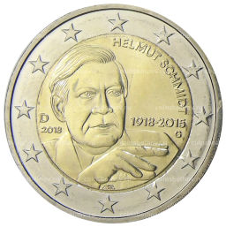 2 евро 2018 года G Германия  100 лет со дня рождения Гельмута Шмидта