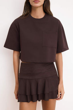 Kahverengi Boxy Dusuk Kol K?sa Kollu %100 Pamuk Orme T-Shirt TWOSS26TS00185 - Trendyolmilla фото 3