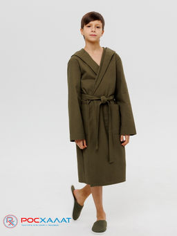 Подростковый вафельный халат с капюшоном хаки В-18 (26)