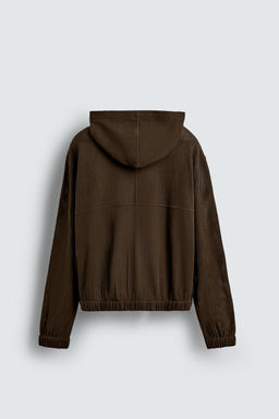 HOODED KNIT TEXTURED OVERSHIRT