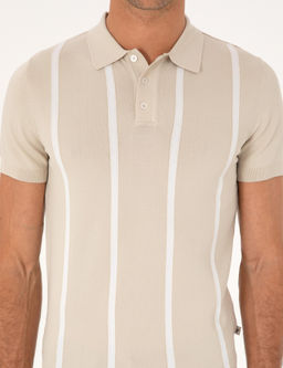 Bej Slim Fit Polo Yaka Triko T-shirt - Cacharel фото 6