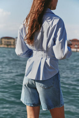 CAMISA POPEL?N PLIEGUES / Azul claro - Zara фото 5