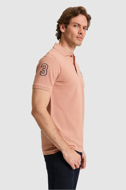 Erkek Slim Fit Polo Yaka Pudra Basic Ti__rt