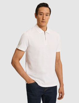 Ekru Slim Fit Saf Pamuk Fermuarl_ Polo Yaka T-shirt